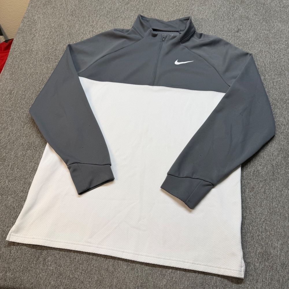 Nike Golf Dri-FIT Mens XL Gray White Colorblock 1/4 Zip Pullover 888563-021
